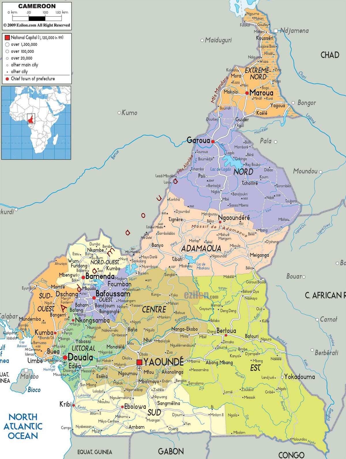 கமரூன் வரைபடம் பகுதிகள்
